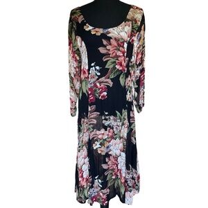 Vintage 1990s Sheer Floral Babydoll Dress by New Options Kate Geddes Boho Size M